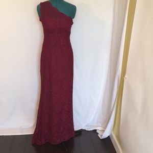 Maroon lace evening gown